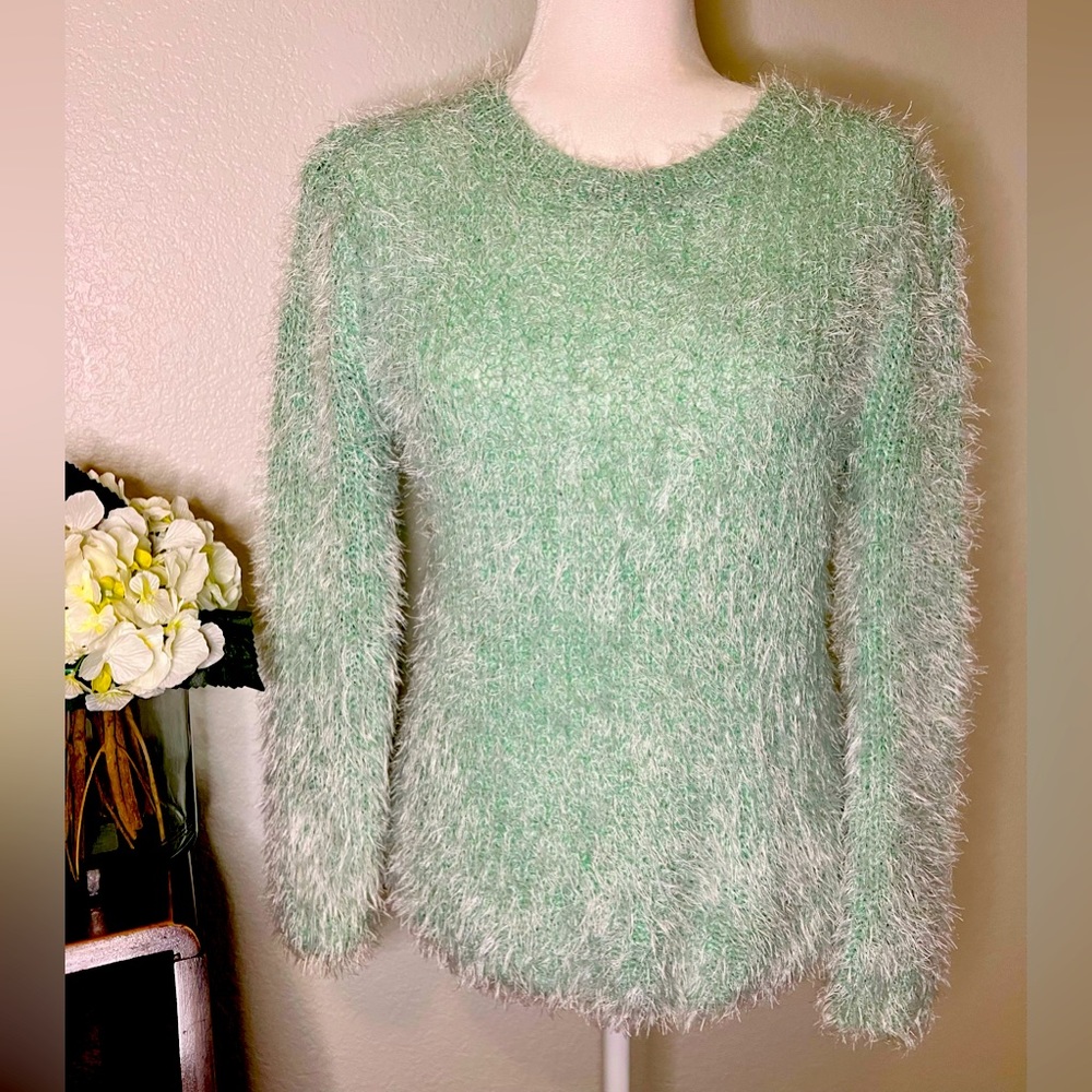 Forever 21 Fuzzy Chenille Sweater - Sea foam green, size small